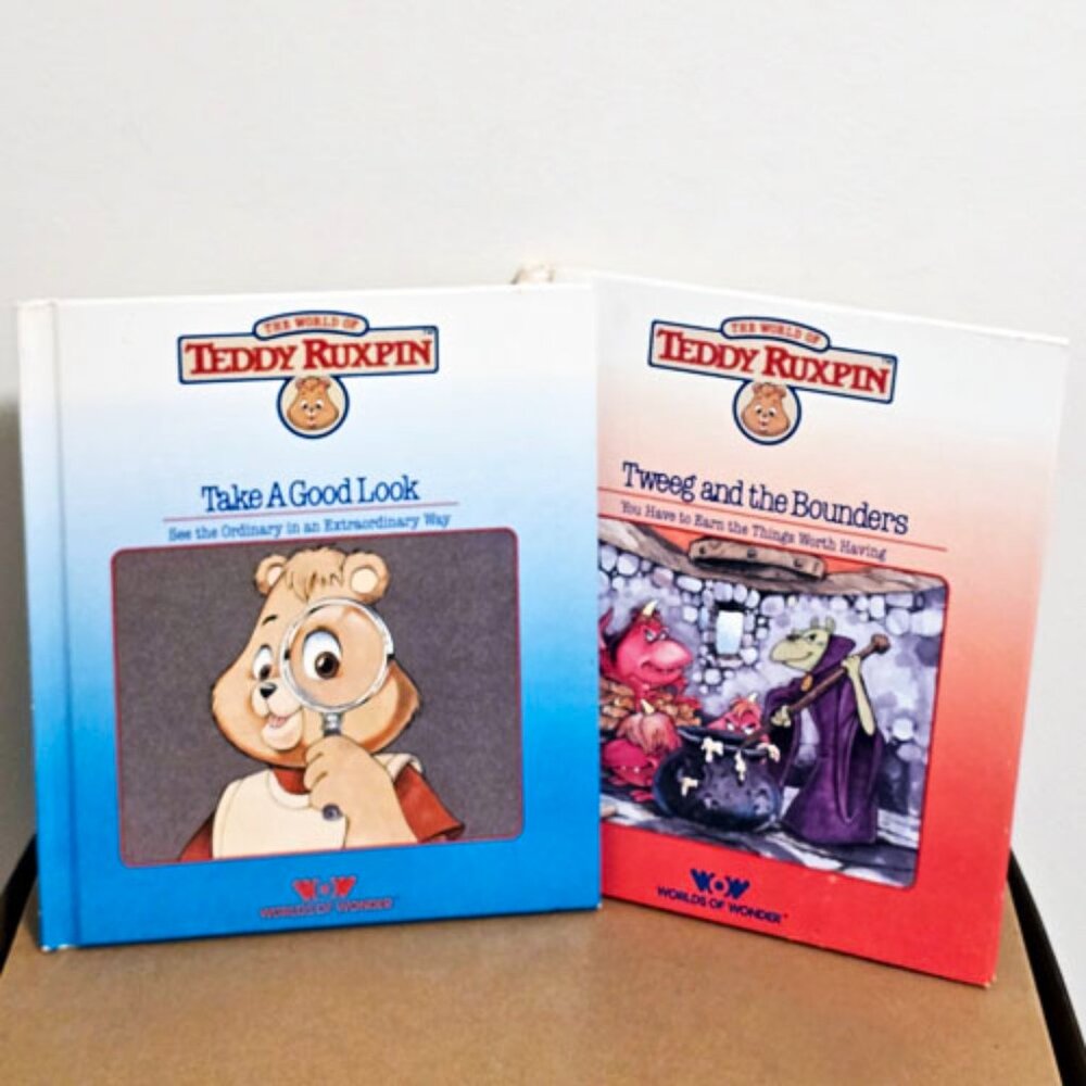 Vintage Teddy Ruxpin Hardcover Book Lot of 2 Worlds of Wonder WOW Tweeg Vintage
